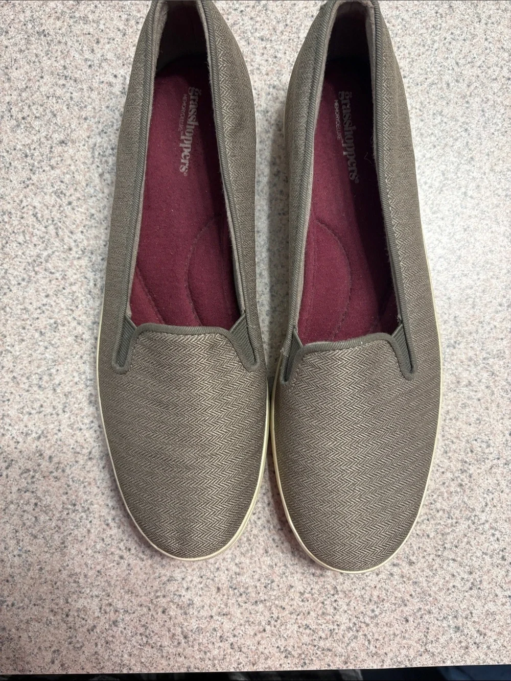 Keds Olive Textured Slip-On Flats with Burgundy Insole